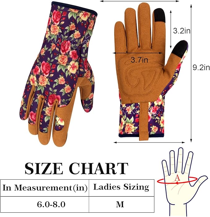 Leather Gardening Gloves for Women Thorn Proof Garden Gloves Touch Screen Working Gloves Gifts,M