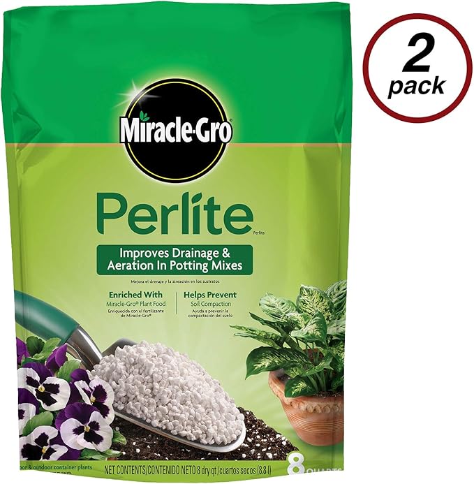 Miracle-Gro Perlite - Enriched with Plant Food, Improves Drainage and Aeration in Potting Soil Mixes, For Container Plants, 8 qt. (2-Pack)