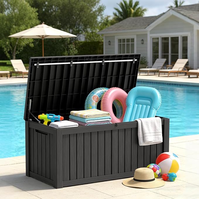 Outdoor Storage Box, Waterproof Deck Box, Outdoor Patio Storage Bin, Weatherproof (Black, 150 Gallon)