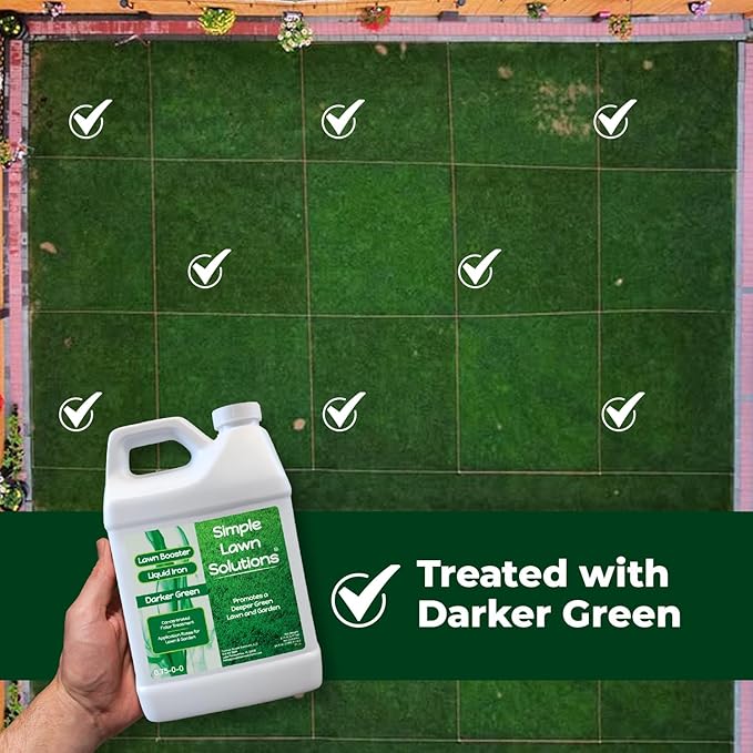 Simple Lawn Solutions - Liquid Iron Fertilizer Darker Green - Micronutrients - Concentrated Lawn Fertilizer for Turf Grass, Indoor Plants and Outdoor Garden - Half Gallon (64 Ounce)