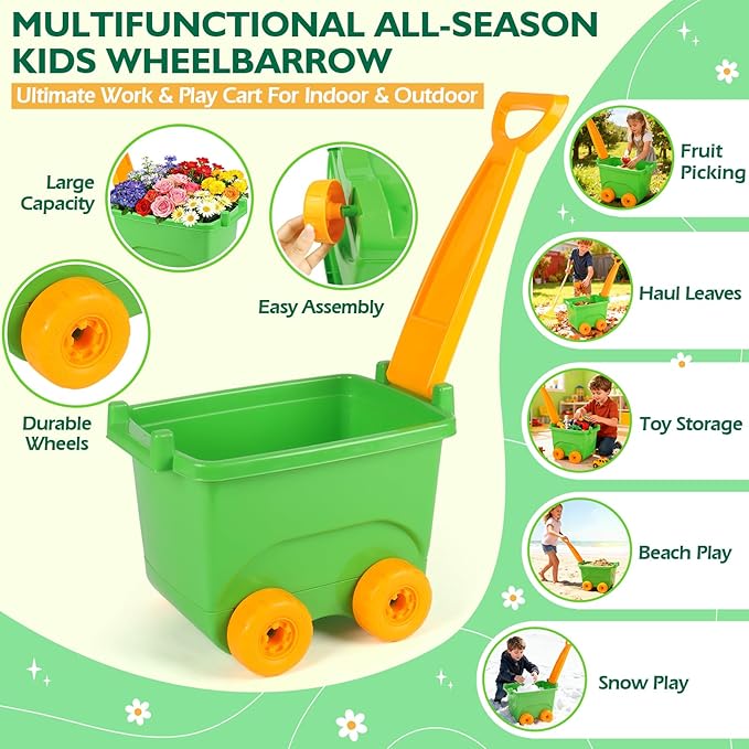 Kids Gardening Set, Outdoor Toys with Wheelbarrow and Kids Garden Tools, Toddler Gardening Set with Repotting mat, Gloves, Apron, Watering Can, Pretend Play Learning Toys for Kids Boys and Girls 3-8