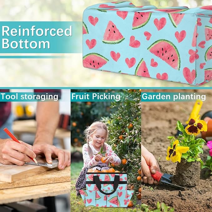 Garden Tool Bag Organizer Garden Tote Bag with Pockets Watermelon Heart Tool Storage Organizer Gardening Tool Kit Holder 13" x 6.8" x 2.8"