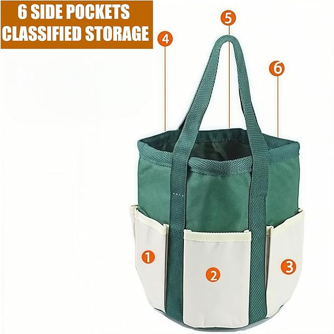BLIRITEL Garden Tool Organizer, Waterproof Garden Tool Tote Bag with 6 Side Pockets, Outdoor Gardening bucket Bag with Thickened Base and Comfortable Carry Handles (Dark Green)