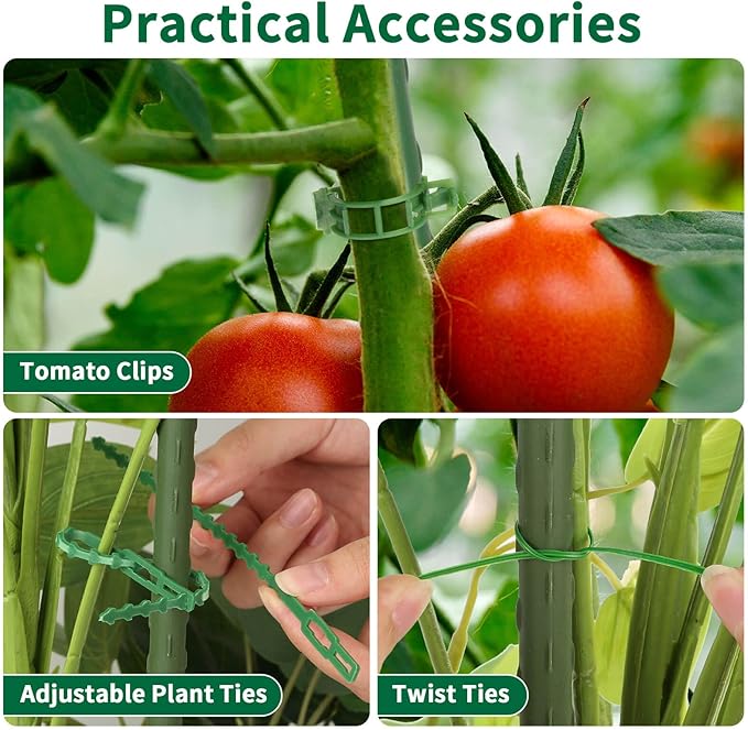 3 Pack 48" Tomato Cage for Garden, Heavy Duty Adjustable Plastic Coated Steel Pipe Tomato Stakes Trellis Plant Cages for Vegetable, Fruit, Flower, Rose Vine Climbing Plants