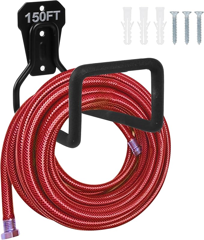Metal Garden Hose Holder - Heavy Duty Hose Hanger Wall Mounted Water Hose Holder for Outside Yard, Sturdy Hose Reel Hose Hooks for Water Hose, Extension Cords