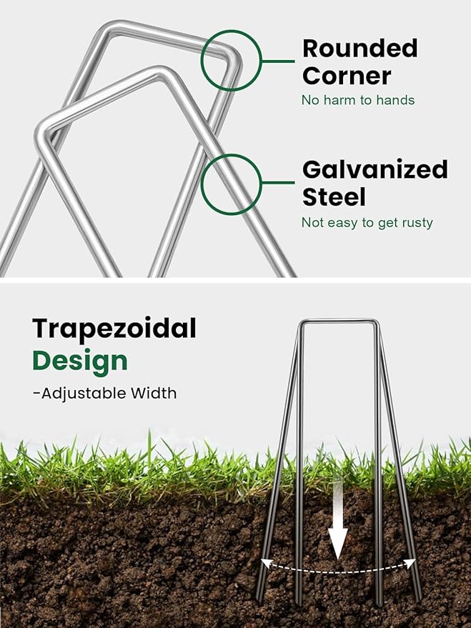 GROWNEER 360 Pack Landscape Staples 6 Inch 11 Gauge Heavy Duty Hot-Dip Galvanized Steel Garden Stakes U-Shaped Weed Barrier Spikes Metal Ground Pins for Lawn and Yard Landscaping