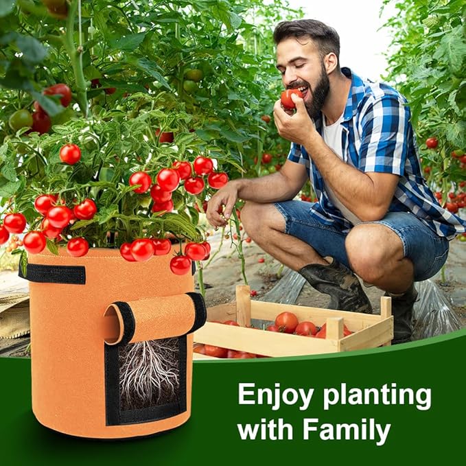 9 Pack Potato Grow Bags, Colorful Garden Planting Bag with Durable Handle and Harvest Window Nonwoven Fabric Growing Bags with Flap Tomato, Vegetable and Fruits (10 Gallon)