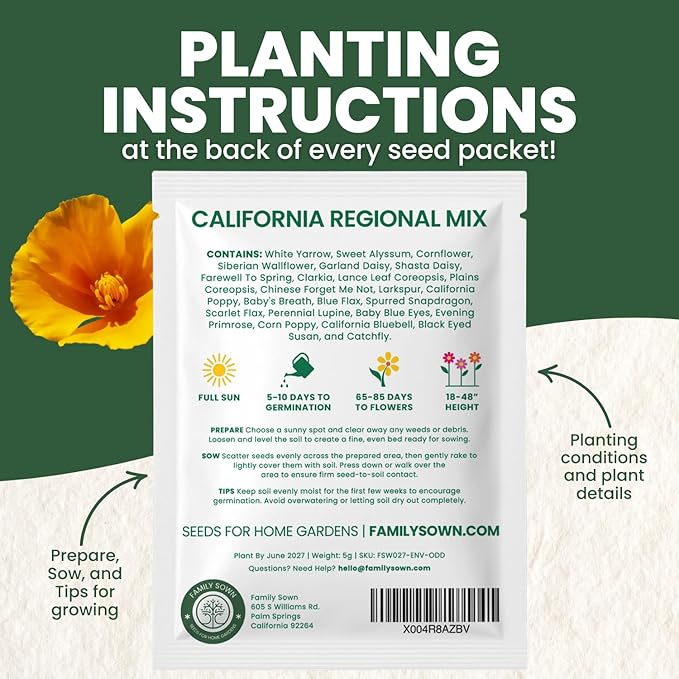 California Regional Mix – 3,500 Seeds for Planting – 2026 Season – 5 Gram Pouch