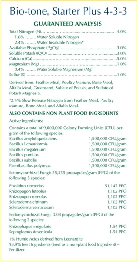 Espoma Organic Bio-Tone Starter Plus 4-3-3 Natural & Organic Food with Both Endo & Ecto Mycorrhizae; 8 lb. Bag; The Ultimate Starter Plant Food
