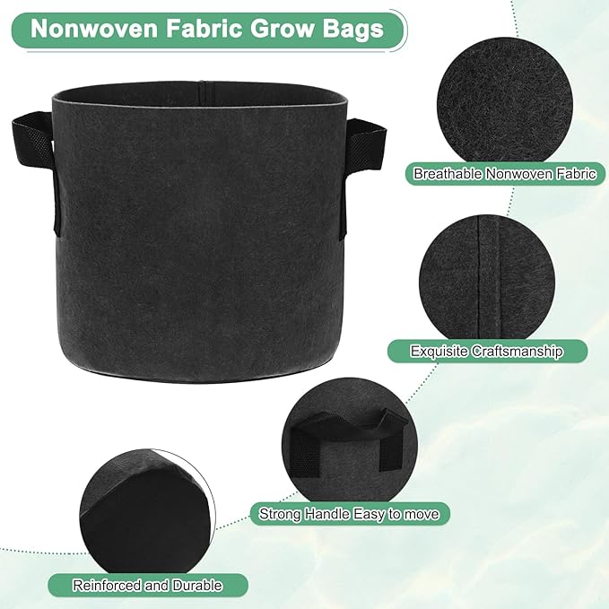 M METERXITY 5-Pack Plant Grow Bags 2 Gallon Grow Bags 300G Thickened Fabric Pots with Durable Handles Plant Garden Grow Pots for Fruits/Vegetables/Flowers/Plants [Black]