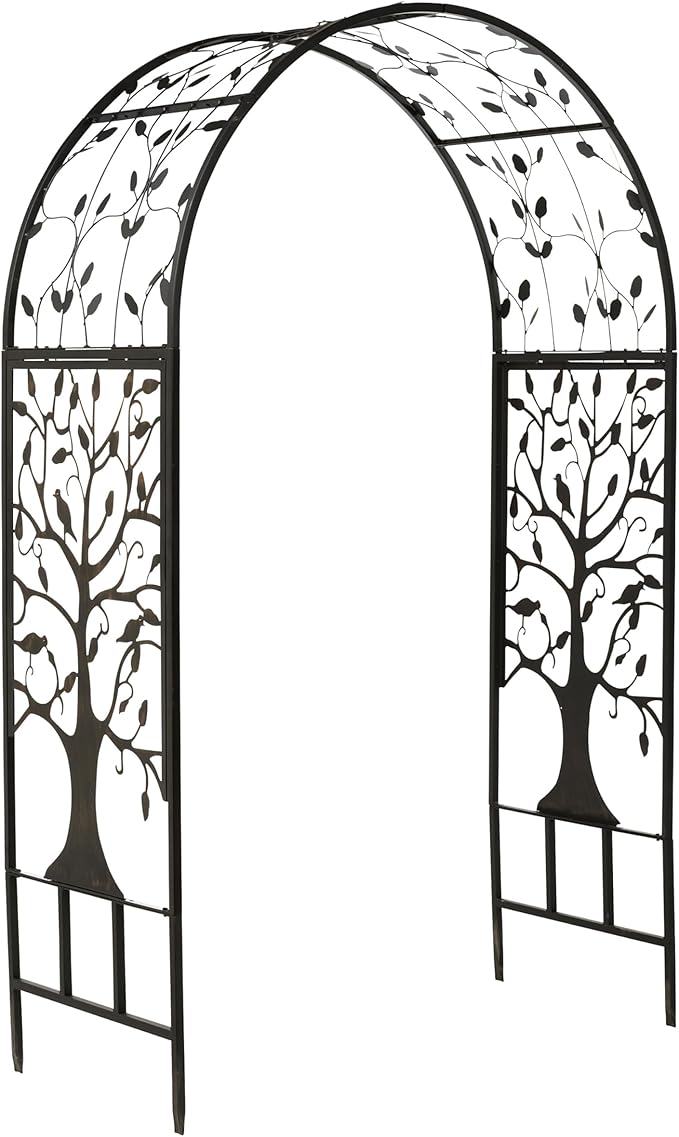 Plow & Hearth Arch Metal Outdoor Garden Arbor | Tree of Life | 83 Inches Tall | Black | Steel Trellis Lattice for Plants & Heavy Vines | Wedding | Outdoor Patio Décor