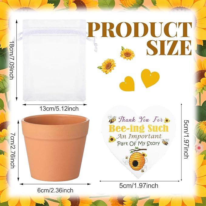 Ctosree 24 Sets Bee Teacher Appreciation Gifts Thank You for Helping Me Grow Gifts Seed Packets Bulk Adhesive Seed Packets Flowerpot Organza Bags for Graduation Daycare Teacher Thank You Party Favors