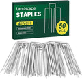 CEWOR 50 Pack Landscape Staples 4 Inch, Galvanized Garden Stakes 12 Gauge U-Shaped SOD Pins Yard Ground Staples for Landscaping Fabric, Plant Cover, Lawn, Turf, Irrigation Tubing Hose