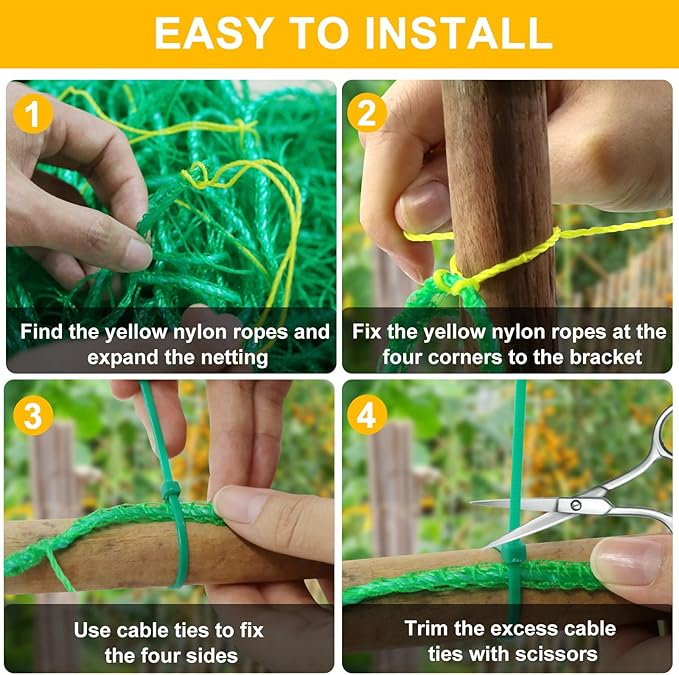 Garden Trellis Netting for Climbing Plants Outdoor, Plant Netting for Cucumber, Tomato, 6.6x32.8 FT Trellis Net with 4x4 Inch Mesh as Vegetable Netting for Grape, Bean,Growing Pea,w/Plant Clips