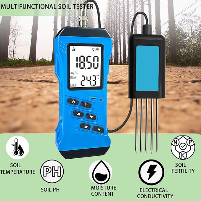 High Accuracy NPK Tester, Digital Soil Meter for PH, Moisture, Nutrient Conductivity, Fertility, Gardening