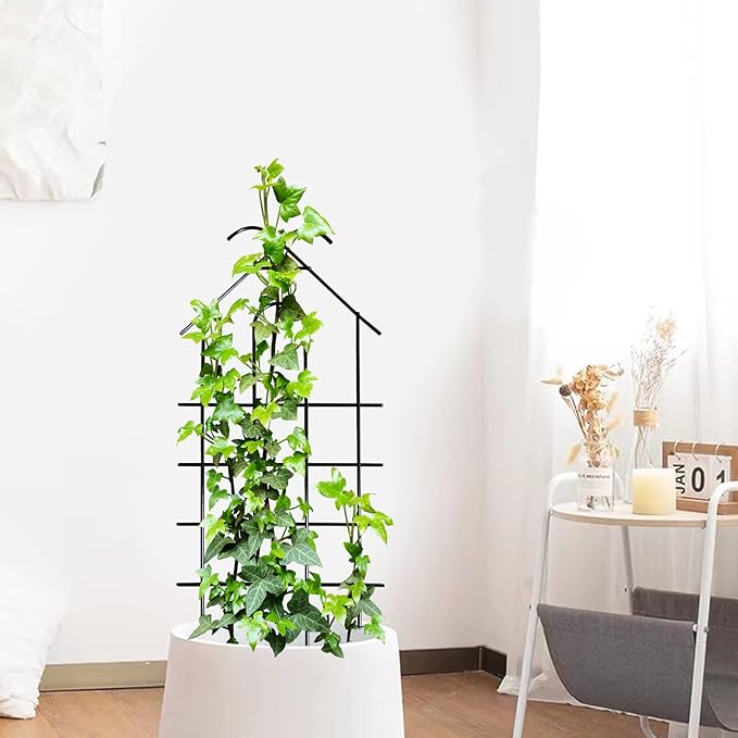 ARIFARO 32" Metal Garden Trellis for Climbing Plants, 4 Pack Plant Trellis for Potted Plants, Indoor Outdoor Black Trellis for Vines, Flowers, Cucumbers, 13.4" Wide