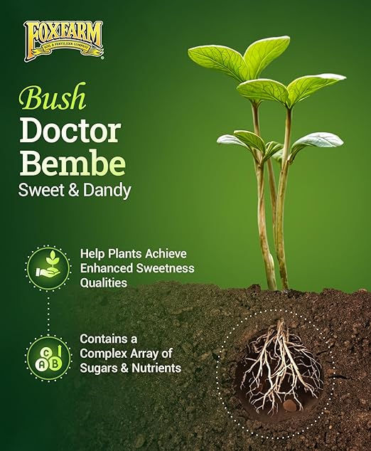 FoxFarm Bush Doctor Bembé Sweet & Dandy Liquid Plant Fertilizer - Boosts Plant Sweetness & Soil Microbes, Complex Nutrient Blend - 0-1-3 PK Fertilizer for In-Ground & Hydroponic Gardens - 1 Quart