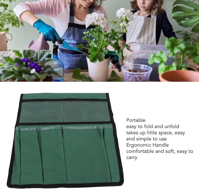 Gavigain Garden Tool Storage Bag 600D Oxford Cloth Foldable Portable Gardening Tote with Multiple Pockets for Outdoor Garden (Blackish Green)