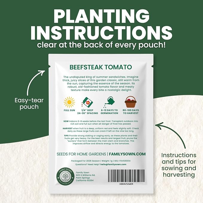 Beefsteak Tomato Seeds – Over 400 Premium Heirloom Seeds for Planting for The 2026 Season – Juicy, Flavor-Rich Garden Favorite – 1 Gram Pouch