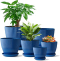 RooTrimmer 7.5/6.5/5.5/4.9/4.2/3.5 Inch Plant Pots with Saucers & Drain Holes - Indoor/Outdoor Flower Pots for Succulents, Herbs, Cactus - Modern Lightweight Durable Planter Set, Blue
