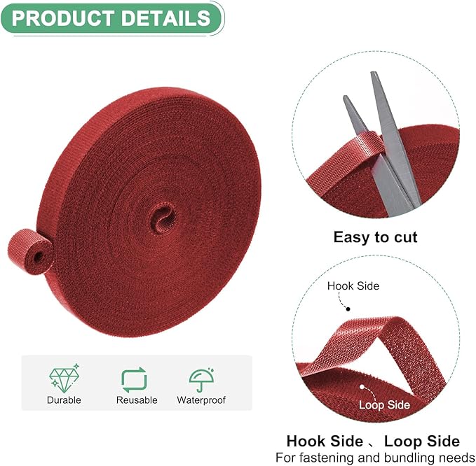 1-Roll Garden Plant Tape, 33 ft x 0.5 in Garden Hook and Loop Plant Ties Multi-Purpose Use Adjustable and Reusable Twist Wire Tape for Plants/Flowers/Vines [Red]