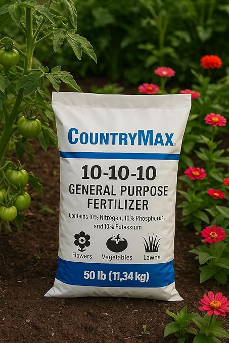10-10-10 General All Purpose Fertilizer for Flowers and Vegetable Beds - Raised Garden Beds - Safe for Fruits, Lawns, Grass - Promotes Soil Heath and Growth - 50 Pound Bag