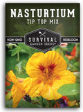 Nasturtium Seeds for Planting Outdoors – Tip Top Mix Heirloom Variety of Edible Flowers & Companion Plants, Non-GMO Seeds for Home Gardens - Survival Garden Seeds (1 Pack)