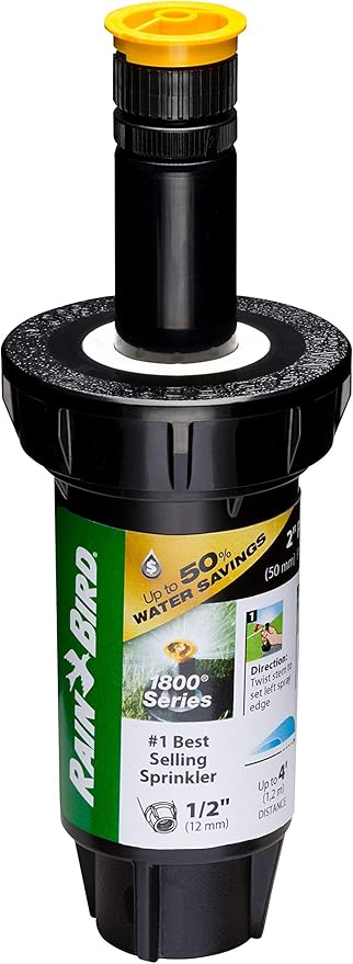 Rain Bird 1802AP4PRS Pressure Regulating (PRS) Professional Pop-Up Sprinkler, Adjustable 0-360° Pattern, 3' - 4' Spray Distance, 2" Pop-up Height