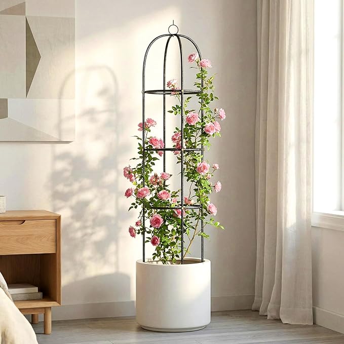 Metal Trellis for Climbing Plants Outdoor, 2026 Upgrade 100% Metal with Powder Coating, Rose, Flowers, Grape, Pea, Cucumber Tomato Cage - 6.3 FT Freestanding Plant Support