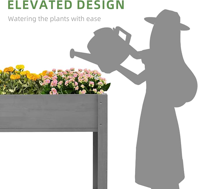 Raised Garden Bed with Legs, 31x16x31'', Outdoor Wood Elevated Planter Box, Grey Cedar, Thick Legs, w/Liner