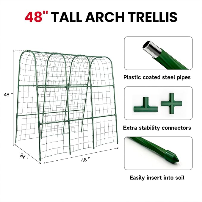 Cucumber Trellis for Raised Bed, Garden Trellis for Climbing Plants Outdoor, Metal Arch Trellis U-Shape Vegetables Support for Tomotoes Grape Vines Beans Peas (Green, 48" L x 24" W x 48" H)