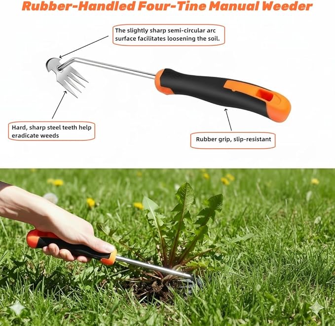Weed Puller Tool, Portable Rubber-Handled Garden Tools, Four-Tined Weeding Tool, Uprooting Weeding Tools, Crevice Weeder, Backyard Farming Weeding and Weed Removal Tool (style1)