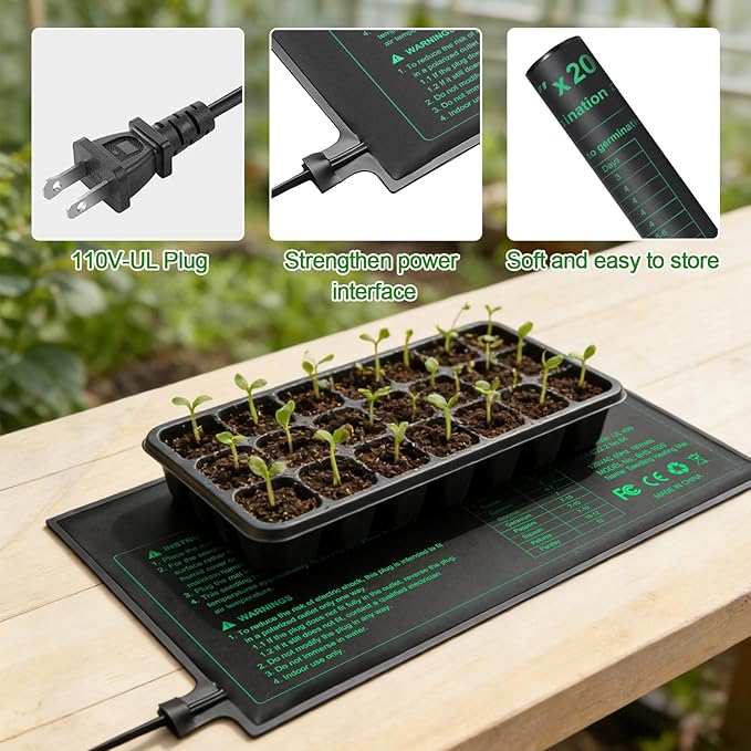 Seedling Heat Mat 6 Pack Dual Certified by MET and UL Plant Heating Mat Pad with Power Failure Protection Thermostatic Waterproof Suitable for Seedlings