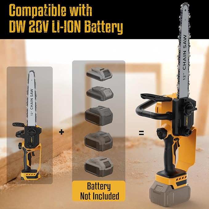 Mini Chainsaw for Dewalt 20V Max Battery, 12 Inch Electric Chainsaw Cordless with Security Lock, Hand Held Chain Saw for Wood Cutting, Tree Saw Trimming and Branch Pruning (Battery Not Included)