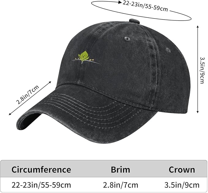 Black Seeds Sprouting Printed Washed Cowboy Baseball Cap for Adults - Stylish and Breathable Hat