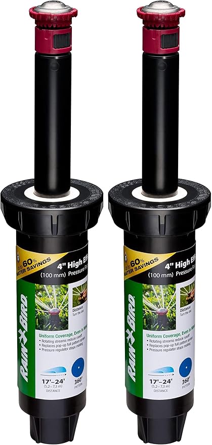 Rain Bird 22SAFPROPR Pressure Regulating (PRS) High-Efficiency Pro Rotary Sprinkler, 360° Full Pattern, 17' - 24' Spray Distance, 4" Pop-up Height (Pack of 2)