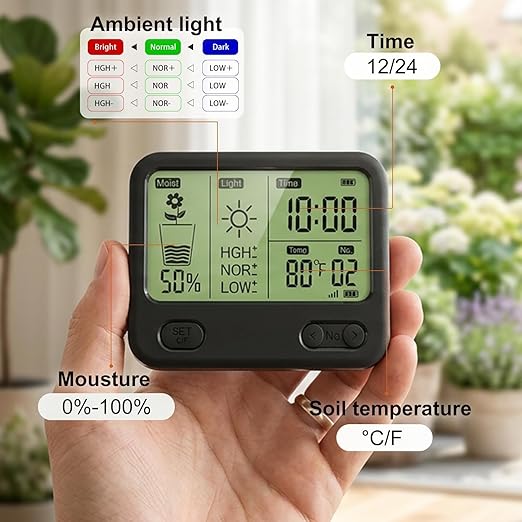 Soil Moisture Meter for Plants, Multi-Zone Wireless Soil Test Kit & Soil Thermometer, TDR4-in-1 Plant Water Meter, 230ft RF, IPX5 Waterproof, Indoor Outdoor Garden Lawn Farm(Display+2Sensor)