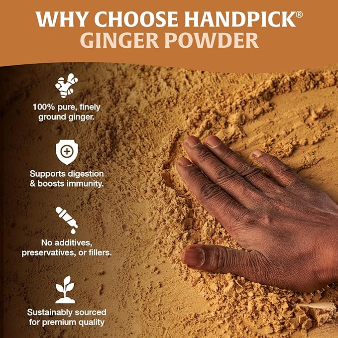 HANDPICK Ginger Powder (14oz/397g) No Additives, No Preservatives, No Fillers | Ginger Root Powder from India | Raw, Gluten Free, Non GMO | Perfect for Cooking, Baking | Resealable Zip Lock Pouch