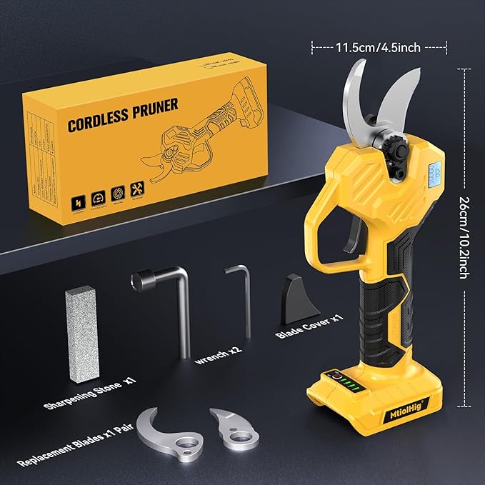 Electric Pruning Shears Compatible with DeWALT 20V (No Battery) – 26000RPM Cordless Brushless Motor Garden Tool, 0.8-2 inch Max Cutting Diameter MtiolHig Tree Trimmer with LCD Display & SK7 Blades
