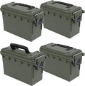 Sheffield 12757 4-Pack Ammo Storage Box, Stackable .30 Cal Field Boxes, Water and Dust Resistant, Lockable Storage Box with Handle, Secures Hunting Gear, Supplies, and Bullets, Made in USA, Green