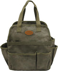 Waxed Canvas Utility Tote Bag, Large Capacity Multi-Pocket Garden Tool Bag, Heavy Duty Waterproof Work Tote for Camping, Gardening, Organizer Storage Bag for Men Women, Army Green