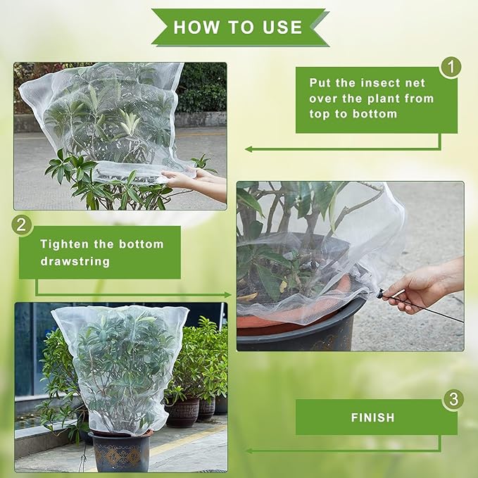 Drawstring Blueberry Netting for Bushes - 6 Pack 4.92×3.94Ft - Easy Install Reusable Garden Netting, Protective Mesh for Fruit Trees & Tomato Plants, Blocks Birds, Squirrels & Insects
