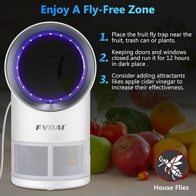 Fly Trap Indoor,Fruit Fly Traps for Indoors Mosquito Trap Indoor Insect Trap with Suction, Time Setting, Bug Light & 10 Pcs Sticky Glue Boards (White)