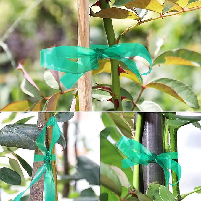 Unves 2 Pack Garden Tape Roll, 150 Ft Thick Reusable Green Plant Ties Nursery Tapes, 1/2" Wide Stretch Ties Tape Tomato Plant Support for Indoor Outdoor Patio Furit Tree, Climbing Flowers, Vegetables