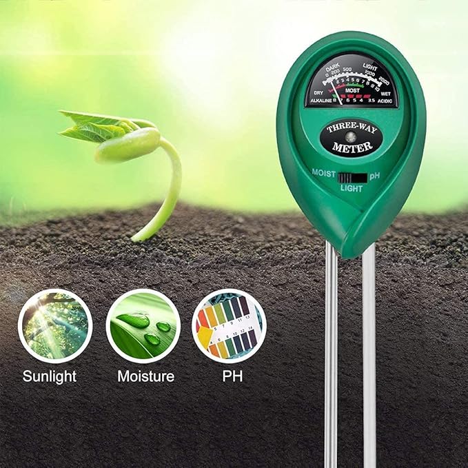 iPower Soil pH Tester, 3 in 1 Moisture Sunlight Meter for Home, Garden, Lawn Farm, Indoor and Outdoor Plants, 1 Pack, Green