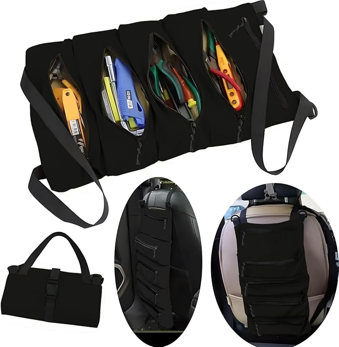 Roll-Up Tool Storage Bag, Nylon Gardening Organizer with 5 Pockets, 11x18 Inch, Portable Hanging Design for Outdoor Maintenance, School, Work (54hei)
