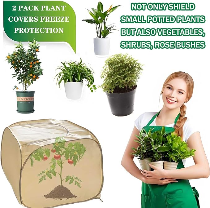 2 Pack Pop Up Plant Freeze Protection Covers, Shrub Frost Covers Outdoor Plant Protectors Frost Cloth Covers for Winter Protecting Fruit Potted and Shrub from Freezing Animals Eating(2 Pack 23x23x23")