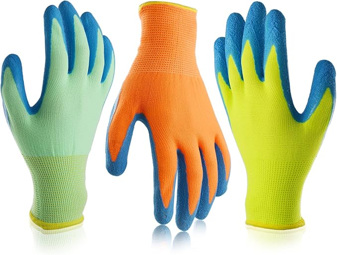 Toddlers Sized Gardening Gloves, 3 Pairs Non-Slip Kids Garden Gloves, Little Childrens Latex Coated Yard Work Gloves (Size 2 (Age 2-4 Year Old))