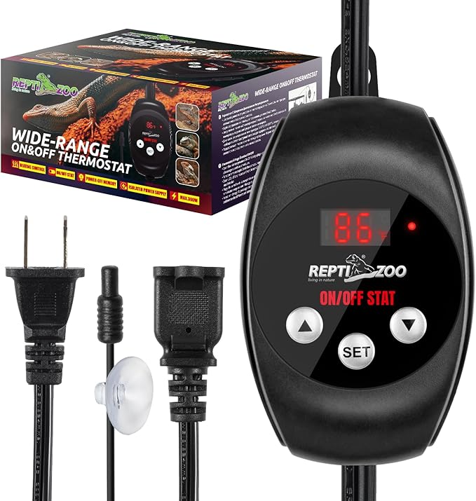 REPTI ZOO Reptile Thermostat Wide Range Temperature Controller Reptile Heat Pad Digital Thermostat Waterproof Seedling Heat Mat Thermostat for Turtles, Lizards, Frogs, Hermit Crabs, Snakes, Plants