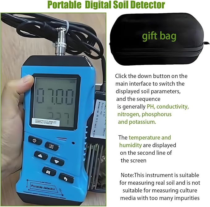 Portable Dissolved Oxygen Detector，Nitrogen, Phosphorus, Potassium Npk Tester, Backlit LCD Garden Soil Test Kit for Lawn, Farm, Indoor/Outdoor Plants